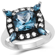 Load image into Gallery viewer, 3.24 Carat Genuine London Blue Topaz and White Topaz .925 Sterling Silver Ring