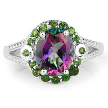 Load image into Gallery viewer, 3.92 Carat Genuine Mystic Quartz& Chrome Diopside .925 Sterling Silver Ring