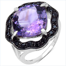 Load image into Gallery viewer, 6.09 Carat Genuine Amethyst & Black Spinel .925 Sterling Silver Ring