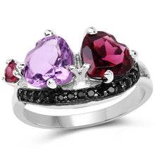 Load image into Gallery viewer, 4.07 Carat Genuine Amethyst, Rhodolite & Black Spinel .925 Sterling Silver Ring
