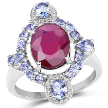 将图片加载到图库查看器,4.14 Carat Glass Filled Ruby and Tanzanite .925 Sterling Silver Ring