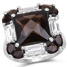 Load image into Gallery viewer, 7.43 Carat Genuine Smoky Quartz & White Topaz .925 Sterling Silver Ring