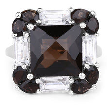 Load image into Gallery viewer, 7.43 Carat Genuine Smoky Quartz & White Topaz .925 Sterling Silver Ring