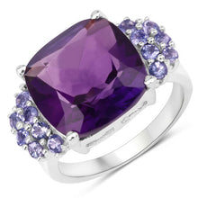 Load image into Gallery viewer, 6.34 Carat Genuine Amethyst and Tanzanite .925 Sterling Silver Ring