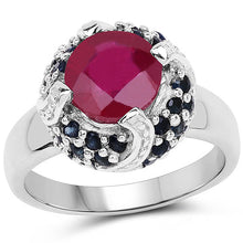 Load image into Gallery viewer, 3.70 Carat Glass Filled Ruby and Blue Sapphire .925 Sterling Silver Ring