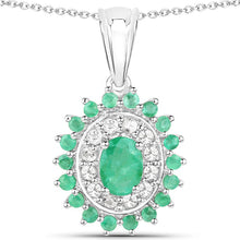 Load image into Gallery viewer, 6.53 Carat Genuine Zambian Emerald and White Topaz .925 Sterling Silver 3 Piece Jewelry Set (Ring, Earrings, and Pendant w/ Chain)
