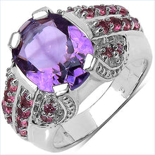 Load image into Gallery viewer, 5.37 Carat Genuine Amethyst & Rhodolite .925 Sterling Silver Ring