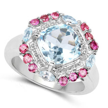 Load image into Gallery viewer, 4.73 Carat Genuine Blue Topaz and Rhodolite .925 Sterling Silver Ring