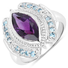 Load image into Gallery viewer, 3.06 Carat Genuine Amethyst and London Blue Topaz .925 Sterling Silver Ring