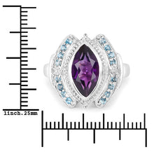 Load image into Gallery viewer, 3.06 Carat Genuine Amethyst and London Blue Topaz .925 Sterling Silver Ring