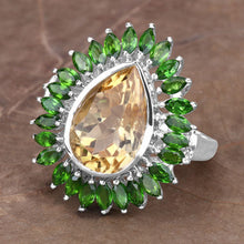 Load image into Gallery viewer, 7.02 Carat Genuine Citrine and Chrome Diopside .925 Sterling Silver Ring
