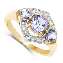 将图片加载到图库查看器,14K Yellow Gold Plated 1.58 Carat Genuine Tanzanite and White Topaz .925 Sterling Silver Ring
