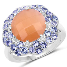 Load image into Gallery viewer, 7.20 Carat Genuine Peach Moonstone and Tanzanite .925 Sterling Silver Ring