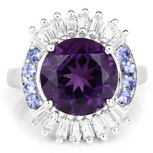 Load image into Gallery viewer, 5.24 Carat Genuine Amethyst, Tanzanite & White Topaz .925 Sterling Silver Ring