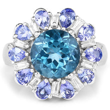 Load image into Gallery viewer, 6.19 Carat Genuine London Blue Topaz, Tanzanite & White Topaz .925 Sterling Silver Ring