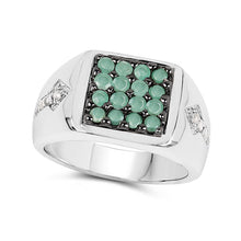Load image into Gallery viewer, 0.60 Carat Genuine Emerald & White Diamond .925 Sterling Silver Ring