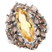 Load image into Gallery viewer, 6.20 Carat Genuine Citrine & Smoky Quartz .925 Sterling Silver Ring