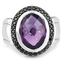 Load image into Gallery viewer, 5.35 Carat Genuine Amethyst and Black Spinel .925 Sterling Silver Ring