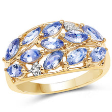 Load image into Gallery viewer, 14K Yellow Gold Plated 1.56 Carat Genuine Tanzanite and White Topaz .925 Sterling Silver Ring