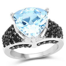 Load image into Gallery viewer, 5.49 Carat Genuine Blue Topaz and Black Spinel .925 Sterling Silver Ring