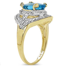 Load image into Gallery viewer, 14K Yellow Gold Plated 3.25 Carat Genuine Swiss Blue Topaz .925 Sterling Silver Ring