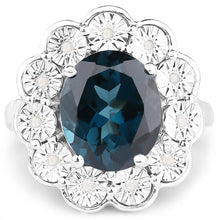 Load image into Gallery viewer, 5.11 Carat Genuine London Blue Topaz and White Diamond .925 Sterling Silver Ring