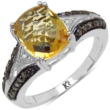 Load image into Gallery viewer, 2.82 Carat Genuine Citrine, Champagne Diamond & White Diamond .925 Sterling Silver Ring