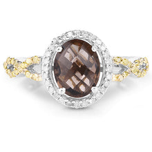 Load image into Gallery viewer, 1.90 Carat Genuine Smoky Quartz, Yellow Diamond & White Diamond .925 Sterling Silver Ring