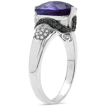 Load image into Gallery viewer, 3.71 Carat Genuine Amethyst, Black Diamond & White Diamond .925 Sterling Silver Ring