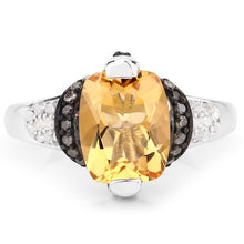 Load image into Gallery viewer, "2.83 Carat Genuine Citrine, Champagne Diamond and White Diamond .925 Sterling Silver Ring