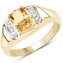 将图片加载到图库查看器,14K Yellow Gold Plated 1.36 Carat Genuine Citrine & White Topaz .925 Sterling Silver Ring