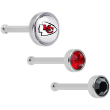 Load image into Gallery viewer, 20G Licensed NFL Kansas City Chiefs Logo Nose Bone 3 Pack Set