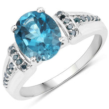 Load image into Gallery viewer, 2.72 Carat Genuine London Blue Topaz and Blue Diamond .925 Sterling Silver Ring