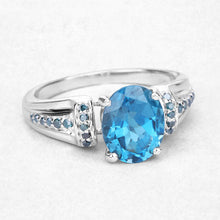 Load image into Gallery viewer, 2.72 Carat Genuine London Blue Topaz and Blue Diamond .925 Sterling Silver Ring