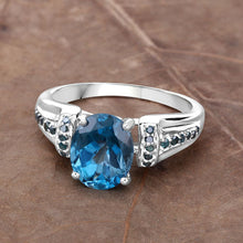 Load image into Gallery viewer, 2.72 Carat Genuine London Blue Topaz and Blue Diamond .925 Sterling Silver Ring