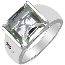 Load image into Gallery viewer, 5.71 Carat Genuine Green Amethyst & White Diamond .925 Sterling Silver Ring