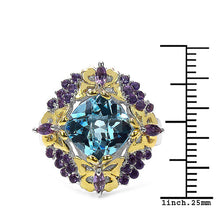 Load image into Gallery viewer, 5.66 Carat Genuine Blue Topaz, Amethyst & White Diamond .925 Sterling Silver Ring