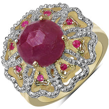 Load image into Gallery viewer, 14K Yellow Gold Plated 5.56 Carat Genuine Pink Sapphire, Ruby & White Diamond .925 Sterling Silver Ring