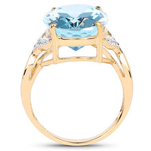 Load image into Gallery viewer, 14K Yellow Gold Plated 11.32 Carat Genuine Blue Topaz and White Topaz .925 Sterling Silver Ring