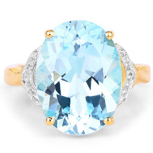 Load image into Gallery viewer, 14K Yellow Gold Plated 11.32 Carat Genuine Blue Topaz and White Topaz .925 Sterling Silver Ring