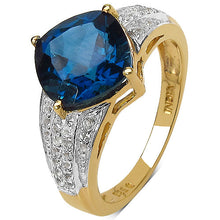 Load image into Gallery viewer, 18K Yellow Gold Plated 3.83 Carat Genuine London Blue Topaz & White Topaz .925 Sterling Silver Ring