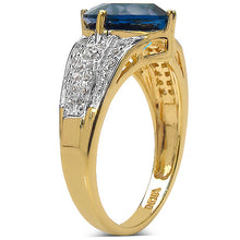 Load image into Gallery viewer, 18K Yellow Gold Plated 3.83 Carat Genuine London Blue Topaz & White Topaz .925 Sterling Silver Ring