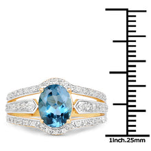 Load image into Gallery viewer, 14K Yellow Gold Plated 2.30 Carat Genuine London Blue Topaz and White Topaz .925 Sterling Silver Ring