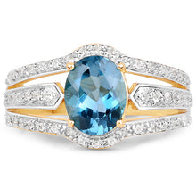 Load image into Gallery viewer, 14K Yellow Gold Plated 2.30 Carat Genuine London Blue Topaz and White Topaz .925 Sterling Silver Ring
