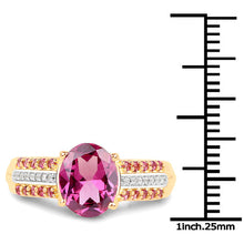 Load image into Gallery viewer, 14K Yellow Gold Plated 3.32 Carat Genuine Rhodolite and White Topaz .925 Sterling Silver Ring