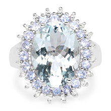 Load image into Gallery viewer, 5.30 Carat Genuine Aquamarine, Tanzanite & White Topaz .925 Sterling Silver Ring