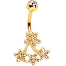 Load image into Gallery viewer, Clear Gem Field of Flowers Gold PVD Dangle Belly Ring