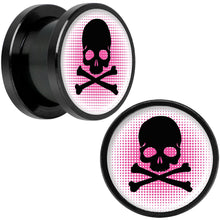 Load image into Gallery viewer, Pink Black Skull Black Anodized Screw Fit Plug Set 1/2