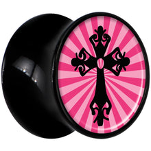 Load image into Gallery viewer, Black Acrylic Pink Black Radiant Cross Saddle Plug Set 1/2