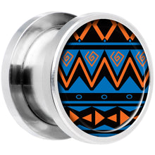 Load image into Gallery viewer, Blue Orange Tribal Print Steel Screw Fit Plug Set 1/2